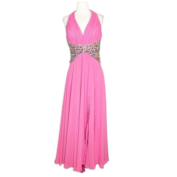 The Crown Collection Size 10 Pink Pageant Gown Sparkle Rhinestone Chiffon Halter